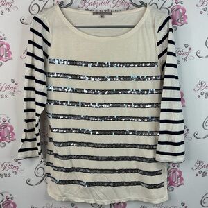 Gap Long sleeve sparkly shimmer sequins embroidered Striped Sequin Women's Top